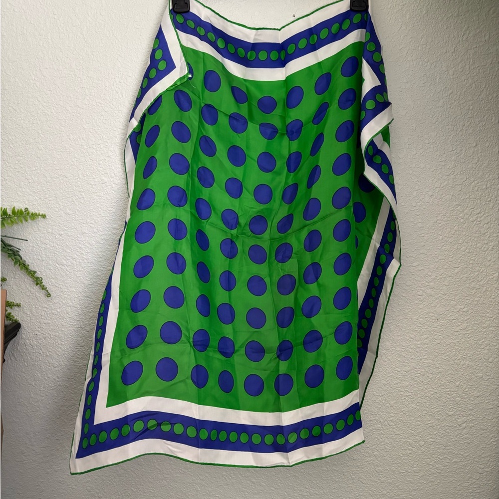 Vintage silk Green and Blue Polka Dot Scarf